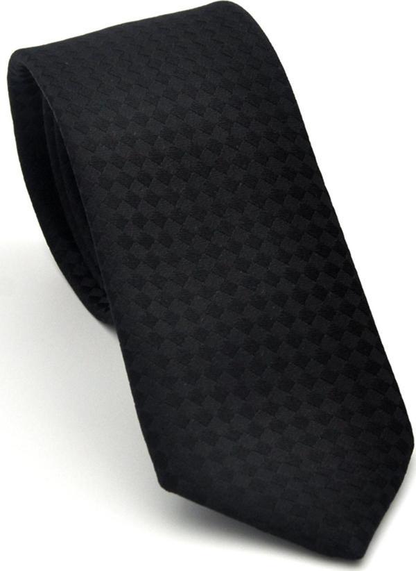 Siyah Piti Kare Desenli Siyah Dokuma Kumaş Mendilli Slim Fit Kravat // SDK-2503-1 - Image 1