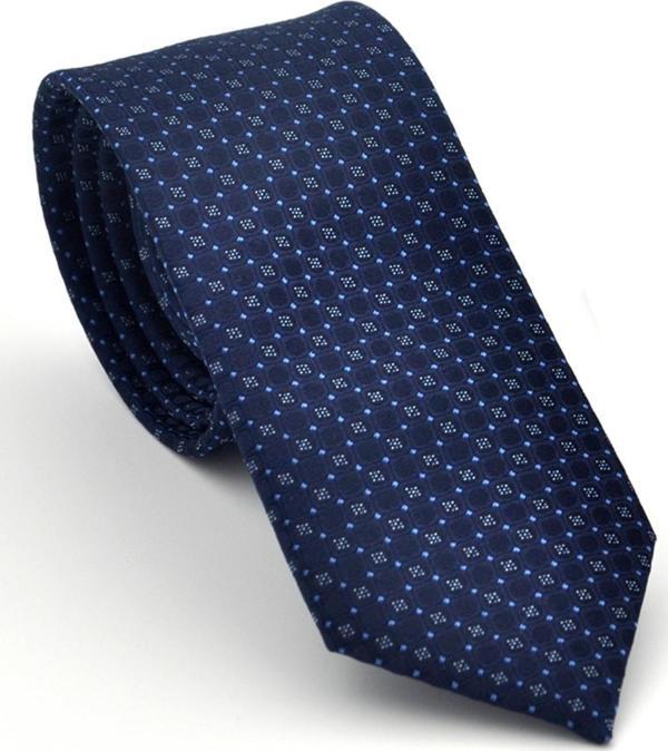 Mavi Karışık Desenli Lacivert Dokuma Kumaş Mendilli Slim Fit Kravat // SDK-2502-2 - Image 1