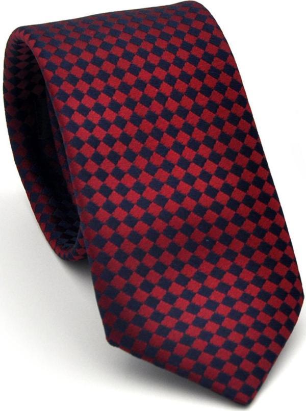 Lacivert Piti Kare Desenli Bordo Dokuma Kumaş Mendilli Slim Fit Kravat // SDK-2503-6 - Image 1