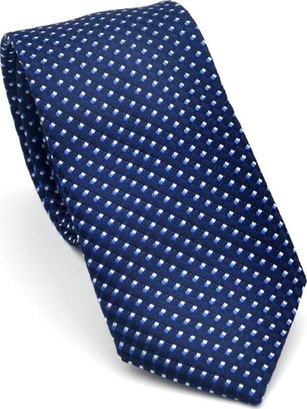 Beyaz Küçük Kare Desenli Lacivert Dokuma Kumaş Mendilli Slim Fit Kravat // SDK-2511-2 - Image 1