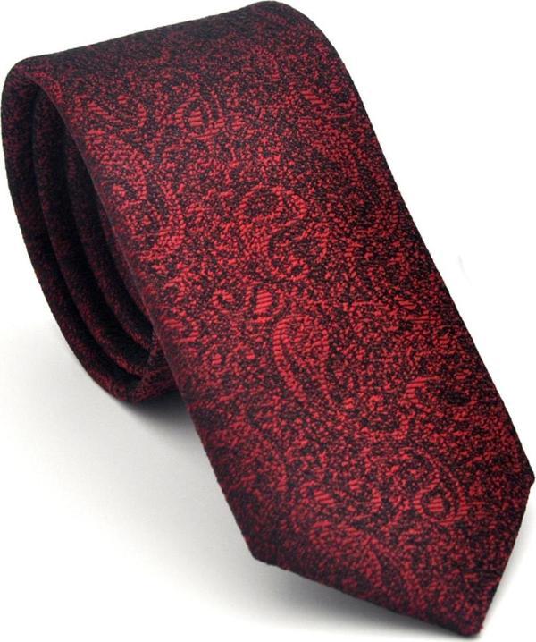 Şal Desenli Bordo Dokuma Kumaş Mendilli Slim Fit Kravat // SDK-2508-3 - Image 1
