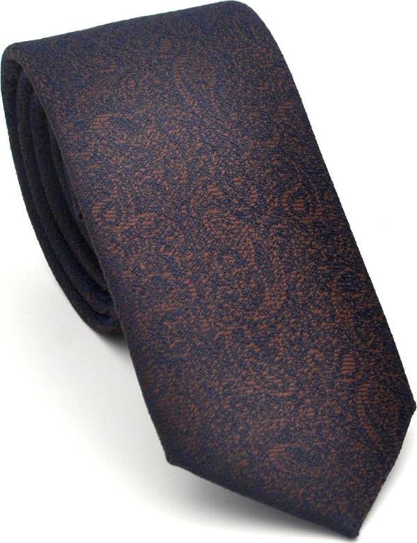 Şal Desenli Kahverengi Dokuma Kumaş Mendilli Slim Fit Kravat // SDK-2508-4 - Image 1