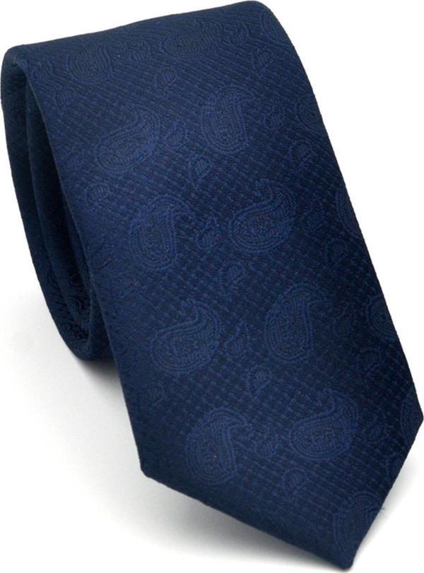 Şal Desenli Lacivert Dokuma Kumaş Mendilli Slim Fit Kravat // SDK-2509-1 - Image 1