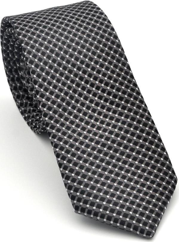 Beyaz Küçük Kare Desenli Füme Dokuma Kumaş Mendilli Slim Fit Kravat // SDK-2511-6 - Image 1