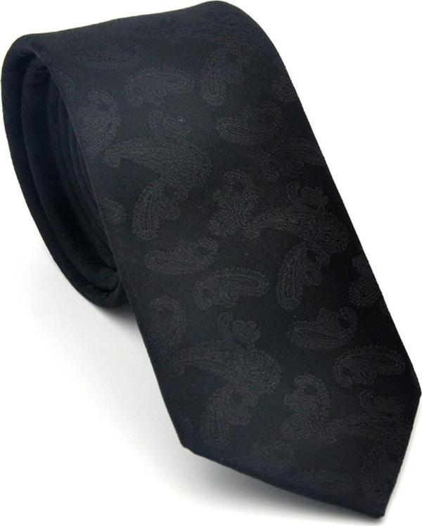Şal Desenli Siyah Dokuma Kumaş Mendilli Slim Fit Kravat // SDK-2512-1 - Image 1