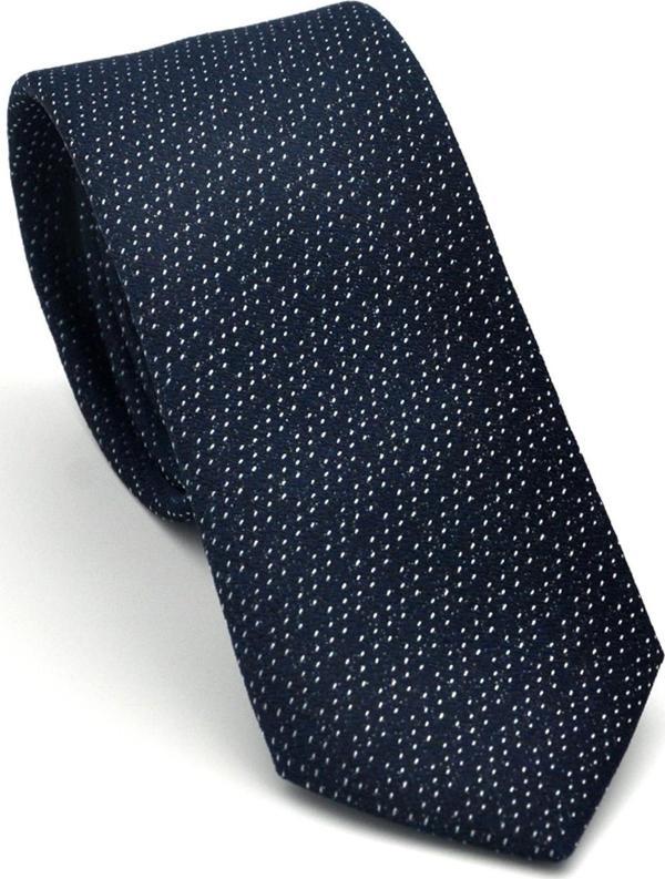Beyaz Kırcıl Desenli Lacivert Dokuma Kumaş Mendilli Slim Fit Kravat // SDK-2504-2 - Image 1