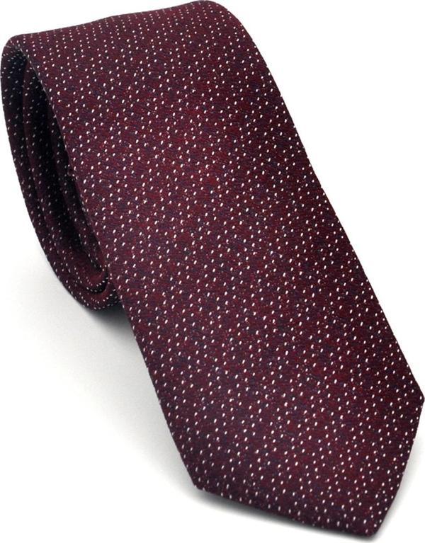 Beyaz Kırcıl Desenli Bordo Dokuma Kumaş Mendilli Slim Fit Kravat // SDK-2504-3 - Image 1