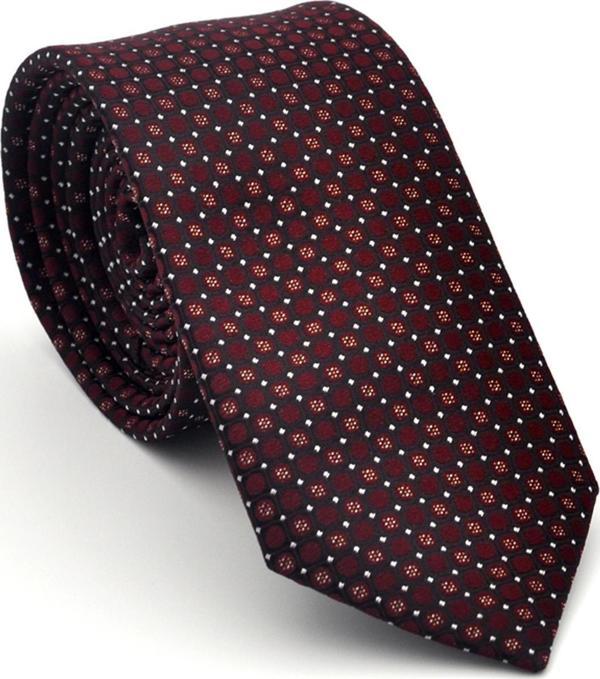 Beyaz Karışık Desenli Bordo Dokuma Kumaş Mendilli Slim Fit Kravat // SDK-2502-3 - Image 1