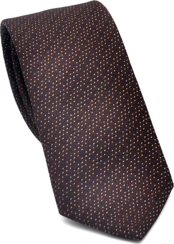 Bej Kırcıl Desenli Kahverengi Dokuma Kumaş Mendilli Slim Fit Kravat // SDK-2504-4 - Image 1