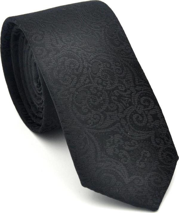 Şal Desenli Siyah Dokuma Kumaş Mendilli Slim Fit Kravat // SDK-2506-1 - Image 1