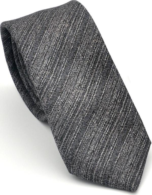 Gri Kırcıllı Desenli Füme Dokuma Kumaş Mendilli Slim Fit Kravat // SDK-2501-3 - Image 1