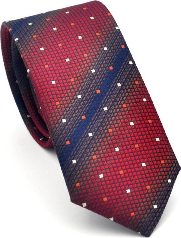 Lacivert Verev Desenli Bordo Dokuma Kumaş Mendilli Slim Fit Kravat // SDK-2505-3 - Image 1