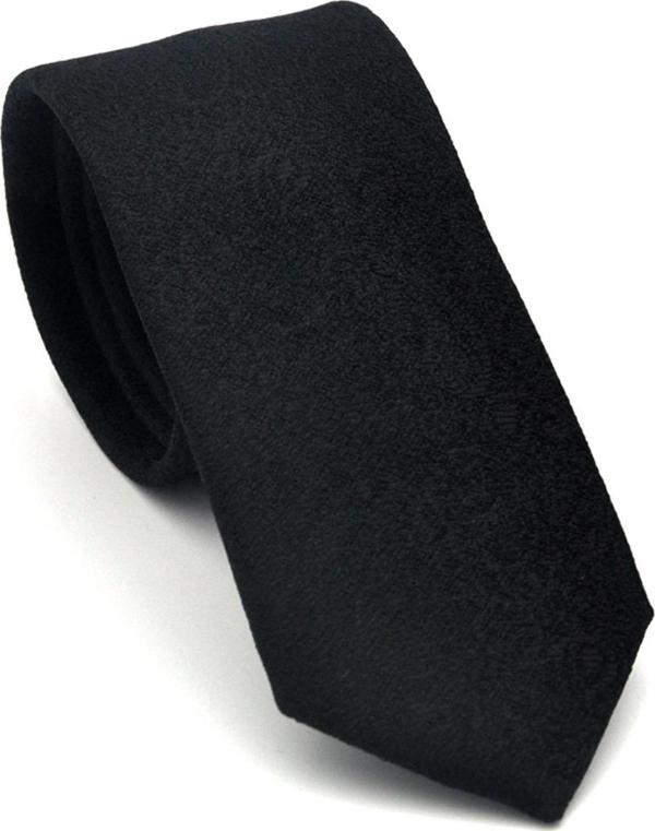 Şal Desenli Siyah Dokuma Kumaş Mendilli Slim Fit Kravat // SDK-2508-1 - Image 1
