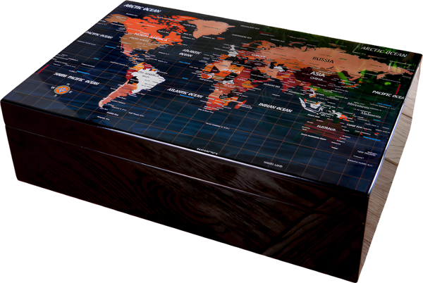PremiumQuality Siyah Harita Desenli Sedir Humidor Puro Kutusu - Image 1