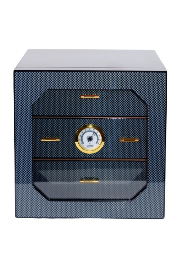 PremiumQuality Teresina Siyah Karbon Desenli Sedir Humidor Puro Kutusu - Image 1