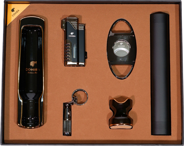 Cohiba Çakmak Kesici Küllük Sehpa Tüp Punch Gunmetel-Siyah Altılı Puro Seti - Image 1