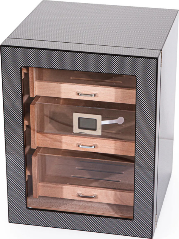 PremiumQuality Belgrano Karbon Desenli 3 Çekmeceli Sedir Humidor Puro Kutusu - Image 1