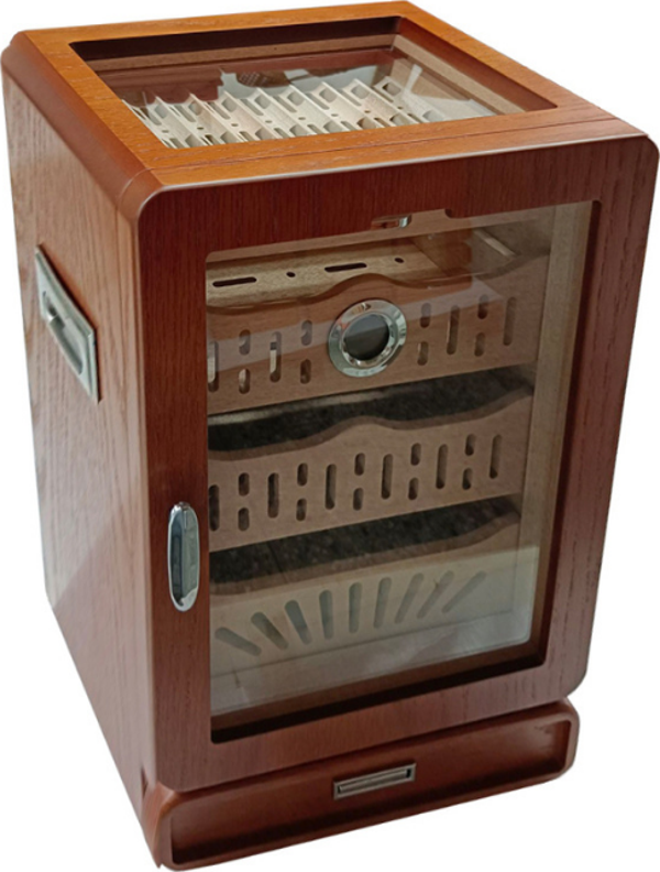 PremiumQuality Ahşap Aksesuar Çekmeceli Camlı Sedir Humidor Puro Kutusu - Image 1