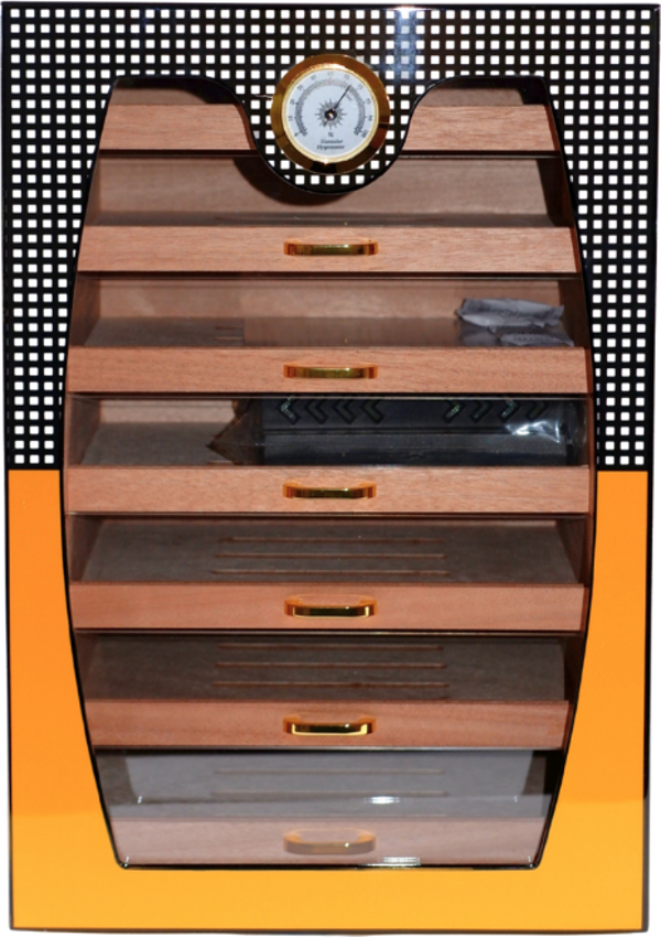 Cohiba Sarı-Gri Nokta Desenli 7 Çekmeceli Sedir Humidor Puro Kutusu - Image 1