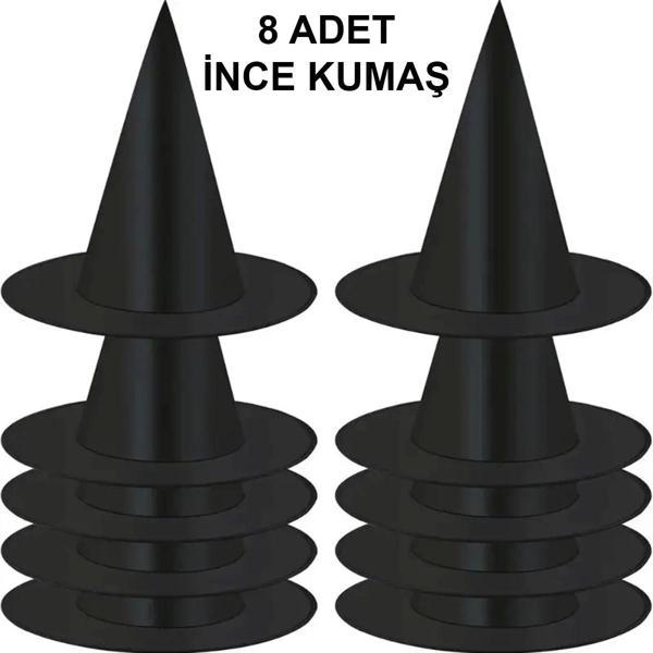 8 Adet Siyah Cadı Şapkası – Yetişkin  Çocuk Kostüm Aksesuarı - Image 1