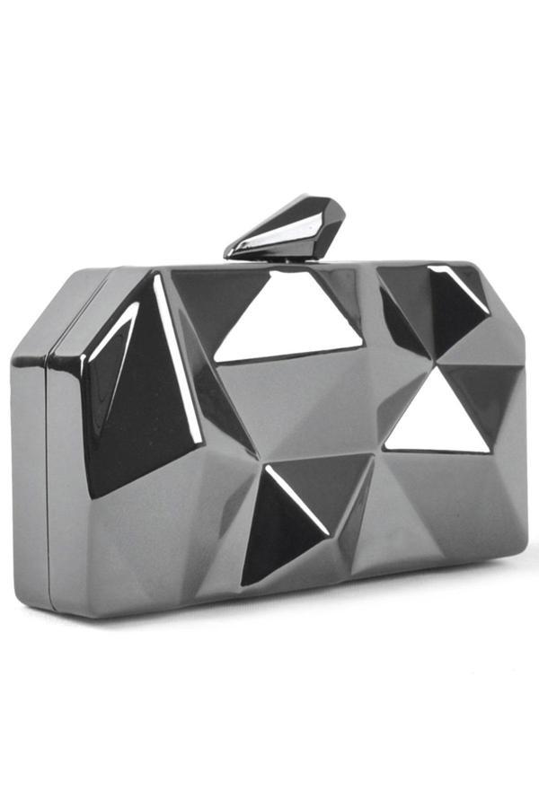 Geometrik Desenli Platin Metal Clutch Abiye Çanta - Image 1