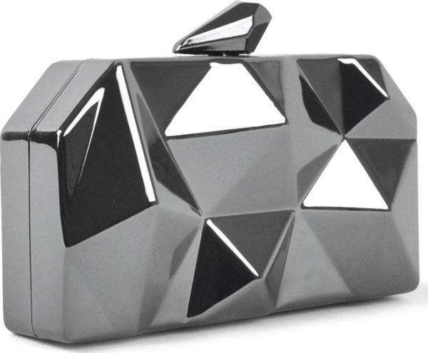 Geometrik Desenli Platin Metal Clutch Abiye Çanta - Image 1