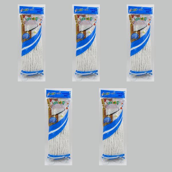 Elmop P02 Pamuklu Beyaz Islak Mop - Paspas Ucu - Vidalı Standart Yedek Mop Püskül - 5 Adet - Image 1