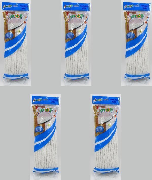 Elmop P02 Pamuklu Beyaz Islak Mop - Paspas Ucu - Vidalı Standart Yedek Mop Püskül - 5 Adet - Image 1