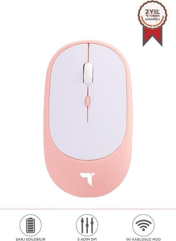 Torima TM-16 Pembe Kablosuz Çift Modlu Sessiz Mouse Fare - Image 1