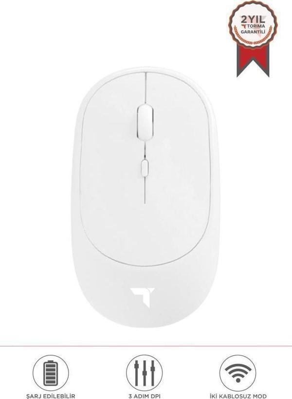 Torima TM-16 Beyaz Kablosuz Çift Modlu Sessiz Mouse Fare - Image 1