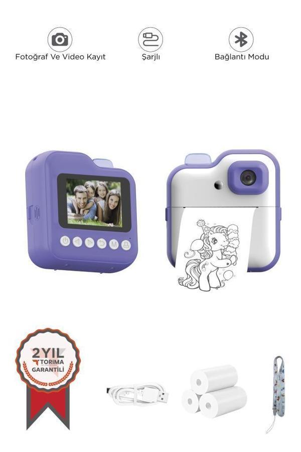 Torima TRM-CMR15 Mor Dijital Video Kayıt Fotoğraf Çocuk Kamerası Anlık Termal Resim Kağıt Baskılı Yazıcı - Image 1