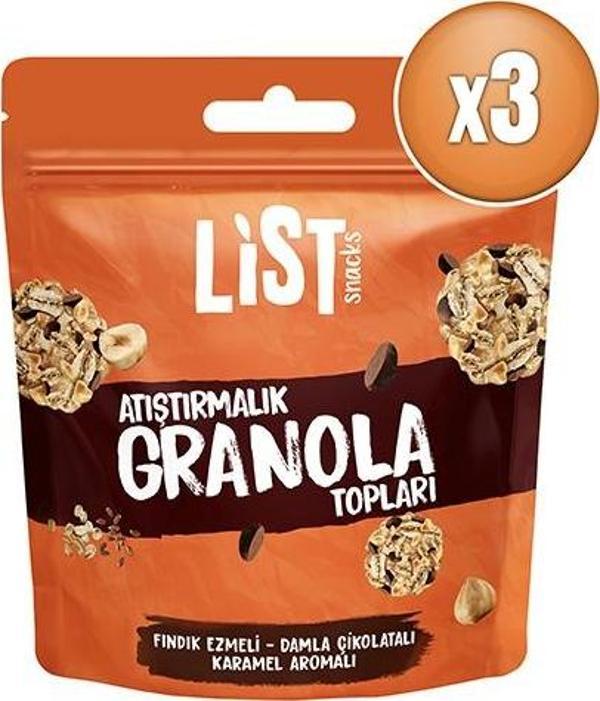 List Snacks Fındık Ezmeli Karamel Aromalı Granola Topları 3 x 30 g - Image 1
