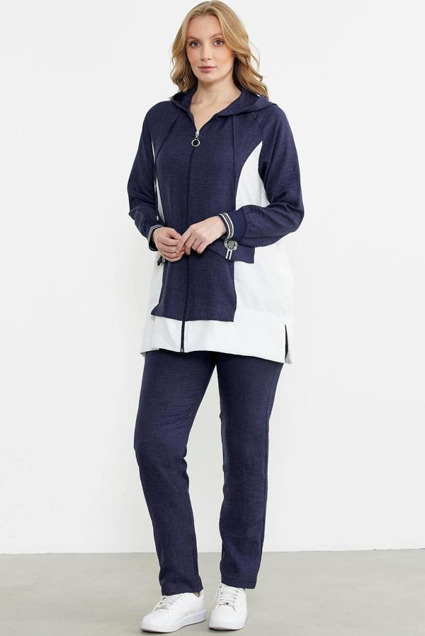 Sementa 76448 Keten Görünümlü Kapüşonlu Tunik Takım - Image 1