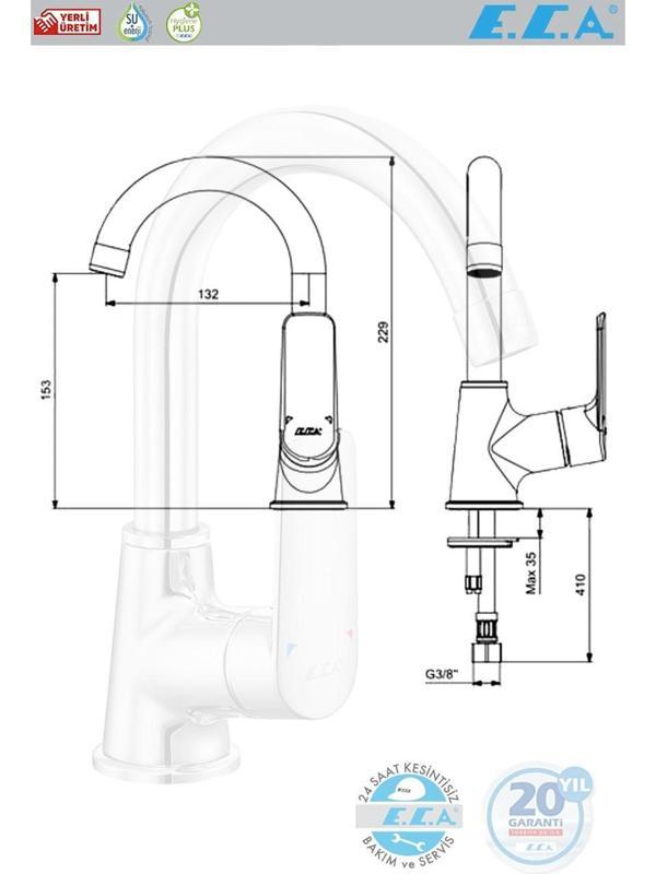 E.C.A LİA LAVABO BATARYASI ( Kuğu ) 102188887 20 YIL GARANTİ - Image 1