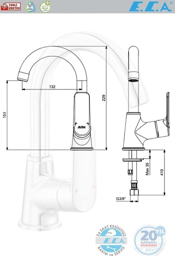 E.C.A LİA LAVABO BATARYASI ( Kuğu ) 102188887 20 YIL GARANTİ - Image 1