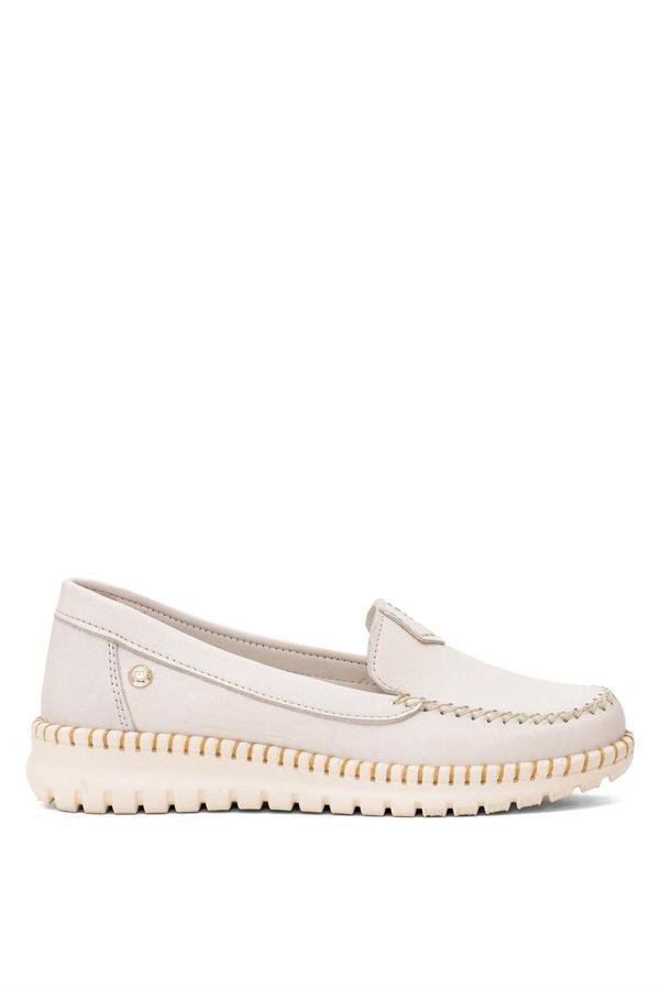 Mammamia D25Ya-3265 Kadın Hakiki Deri Casual Ayakkabı Krem - Image 1