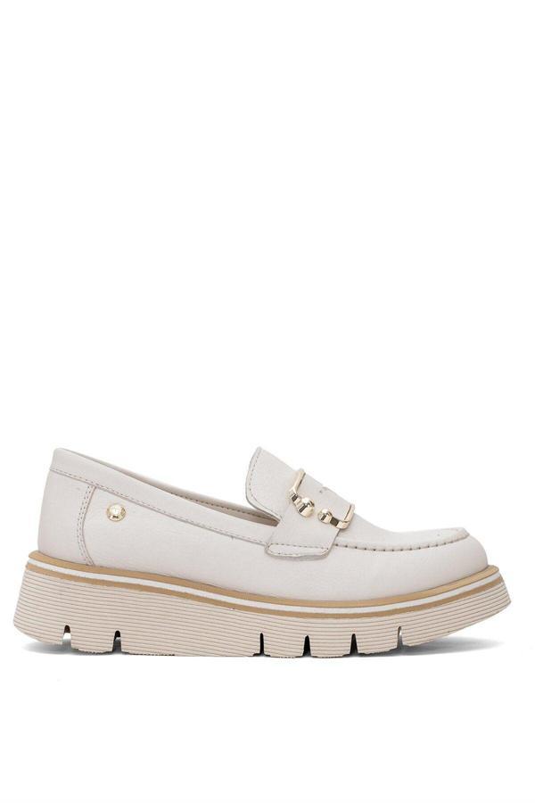 Mammamia D25Ya-3760 Kadın Hakiki Deri Casual Ayakkabı Krem - Image 1