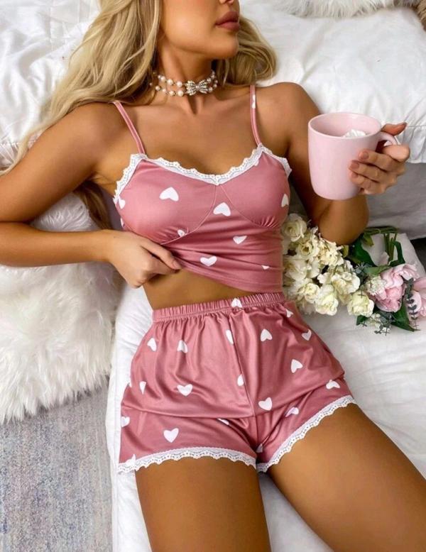 Kadın Pembe Askılı Şortlu Pijama Takım 6653 - Image 1
