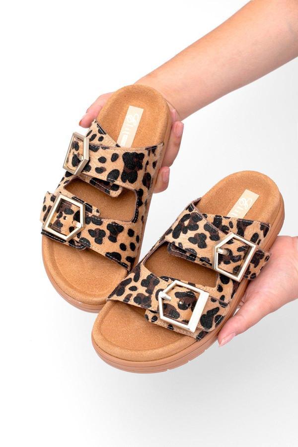 Ayakkabı Fuarı Elit Amoretta Kadın Hakiki Deri Düz Terlik Leopar - Image 1