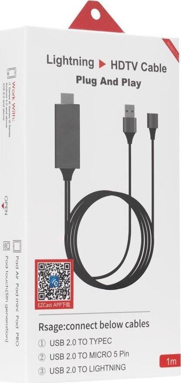 Hytech HY-XO54 Görüntü Aktarıcı Kırmızı-Siyah USB-F to HDMI 1m Mobil Telefon Uyumlu Kablo - Image 1
