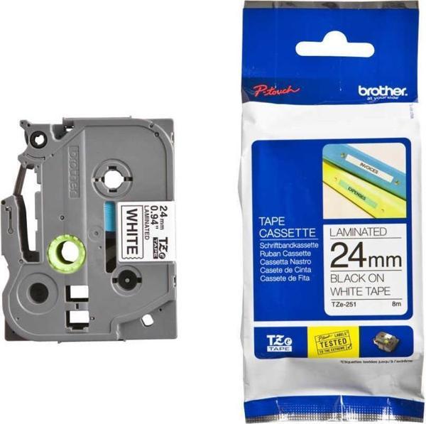 Brother TZE-251 24 mm Beyaz Üzeri Siyah Laminasyonlu Etiket - Image 1