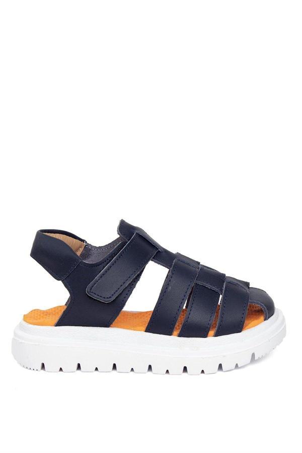 Minican Mz P 3311C Patik Erkek Çocuk Hakiki Deri Düz Sandalet Lacivert - Image 1