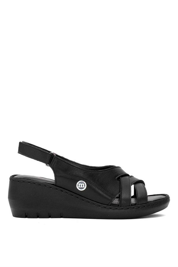 Mammamia D25Ys-2510 Kadın Hakiki Deri Dolgu Topuk Sandalet Siyah - Image 1