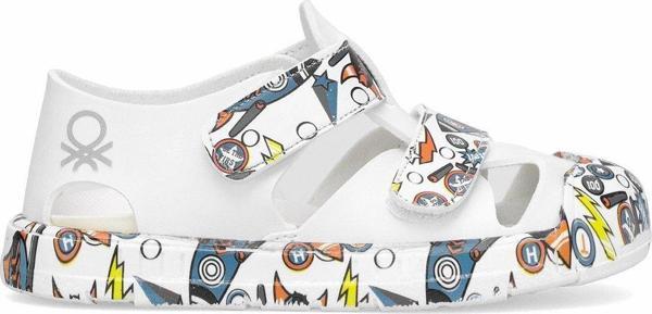 Benetton Bn-1410 Patik Erkek Çocuk Düz Sandalet Beyaz - Mavi - Image 1
