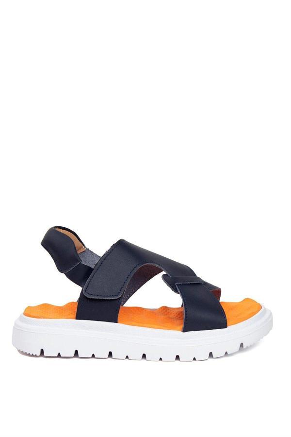 Minican S F 2281C Filet Erkek Çocuk Hakiki Deri Düz Sandalet Lacivert - Image 1