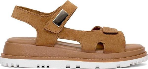 Ayakkabı Fuarı Elit Rch201-M15 Kadın Hakiki Deri Düz Sandalet Taba - Image 1