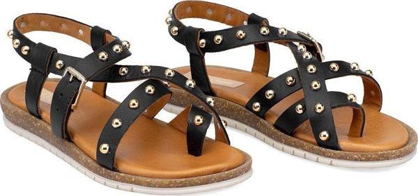 Ayakkabı Fuarı Elit Oriana Kadın Hakiki Deri Düz Sandalet Siyah - Image 1