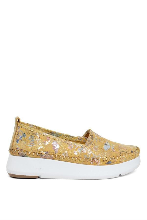 Ayakkabı Fuarı Elit Mn057C Kadın Hakiki Deri Espadril Sarı - Image 1