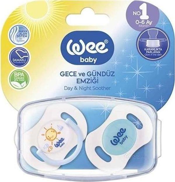 Wee Baby 2'Li Gece/Gündüz Damaklı Emzik 0-6 Ay (Saklama Kabı Hediyeli) - Image 1