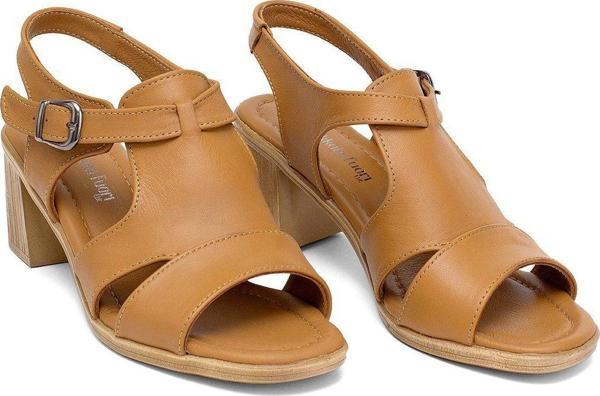 Ayakkabı Fuarı Elit Koc22-02 Kadın Hakiki Deri Topuklu Sandalet Taba - Image 1